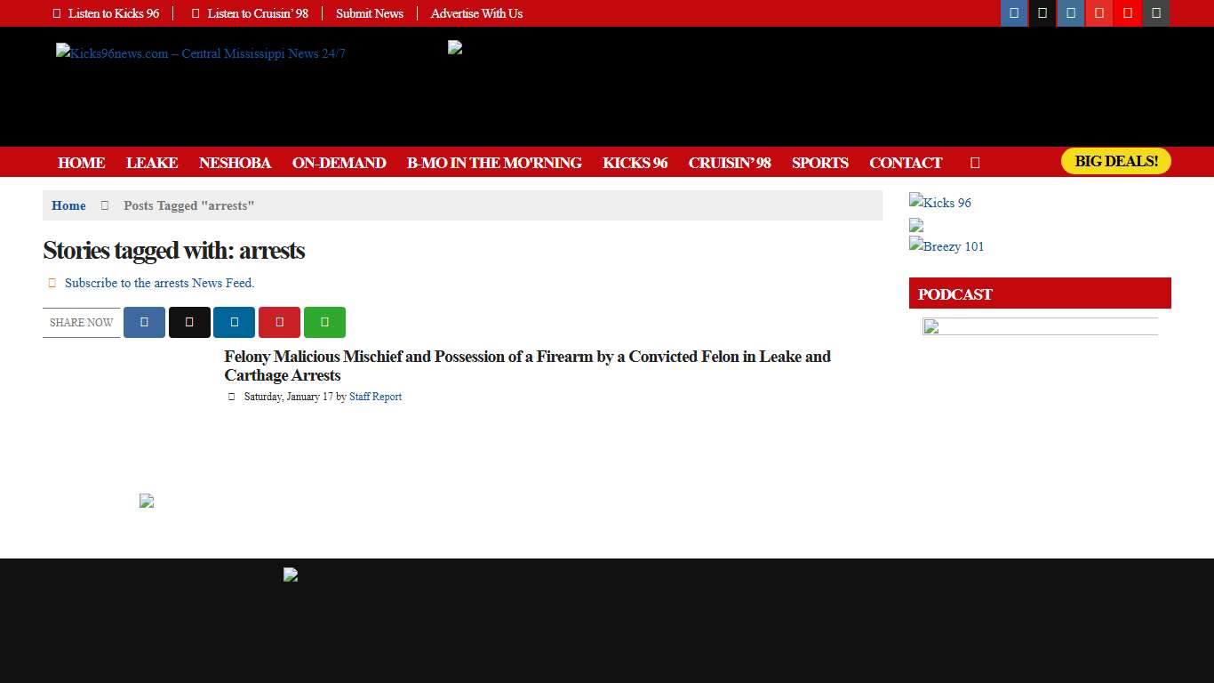 arrests Archives - Kicks96news.com - Central Mississippi News 24/7